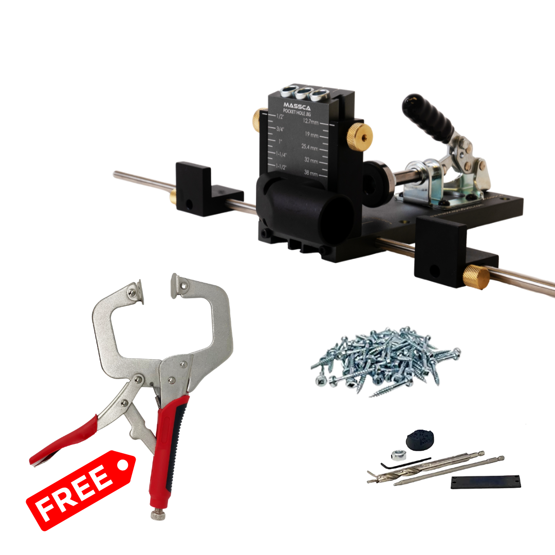 Massca M2 PRO Aluminum Pocket Hole Jig System + Free  11 Inch Face Clamp
