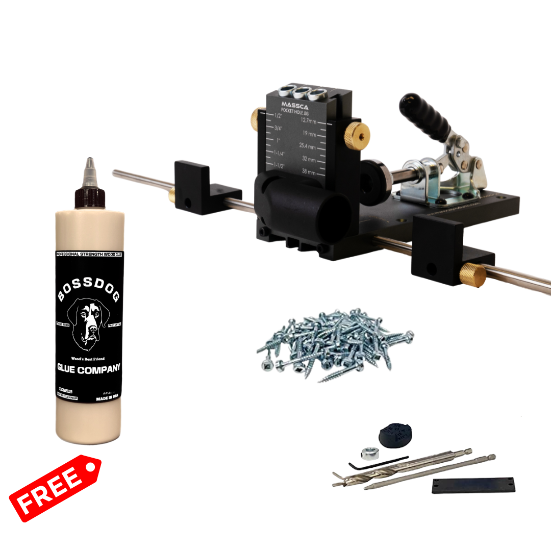 Massca M2 PRO Aluminum Pocket Hole Jig System + Free Boss Dog Profesional Strength Wood Glue 16 fl oz