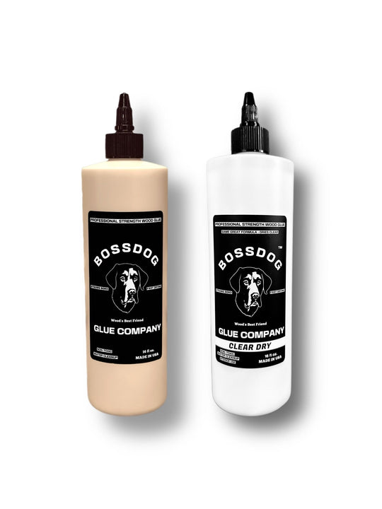 Wood Glue Double Dog Deal Multi-Pack - CLEAR DRY and TAN - 16 fl oz BOSSDOG Glue Company
