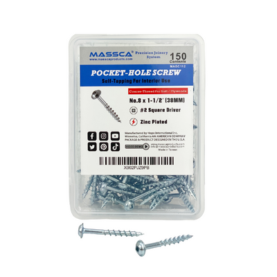 1-1/2'' Coarse Thread #8 Zinc Pocket Hole Screws - 150 Screws