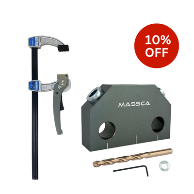 Massca Dowel Jig X - For Angled Dowel Joints + Quick Gear Clamp 12 Inches