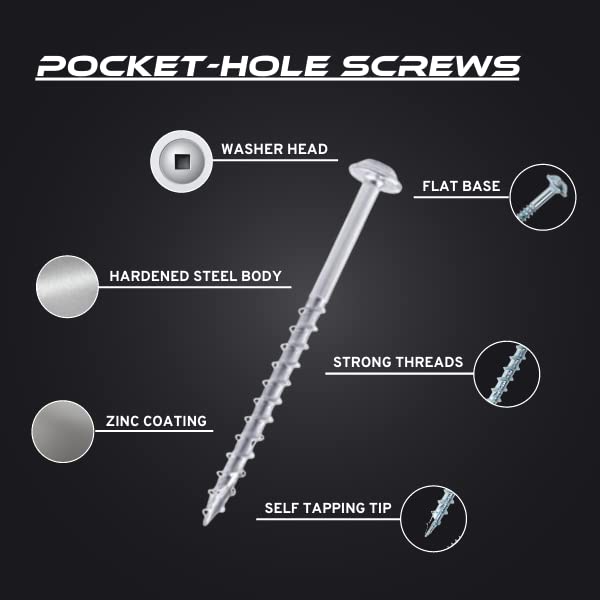1'' Coarse Thread #7 Zinc Pocket Hole Screws - 200 Screws