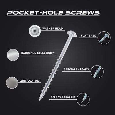 1-1/4'' Fine Thread #7 Zinc Pocket Hole Screws - 150 Screws