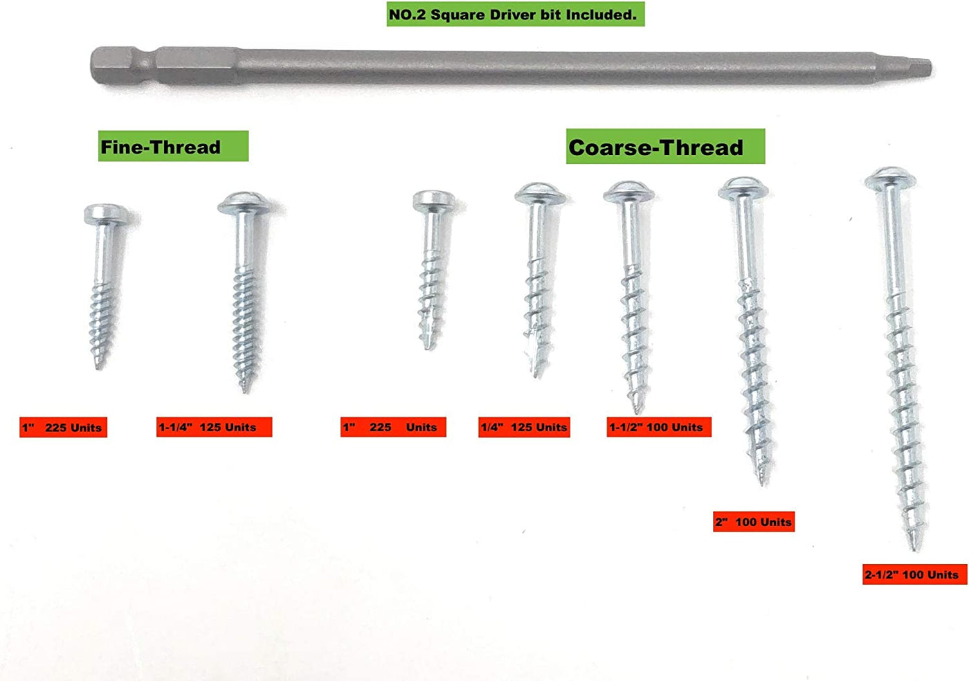 Massca Pocket-Hole Screw Kit 1000 Units | Self Tapping Zinc Plated Screws